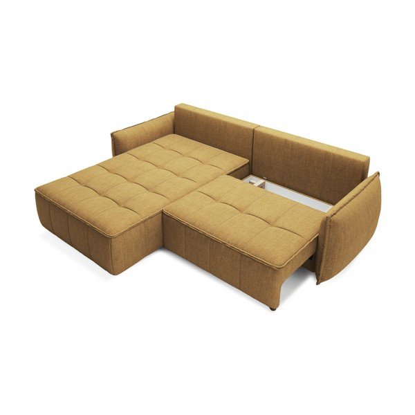 Žltá zamatová rozkladacia/s úložným priestorom rohová pohovka (ľavý roh/s leňoškou) Campo – ELTAP-image-2