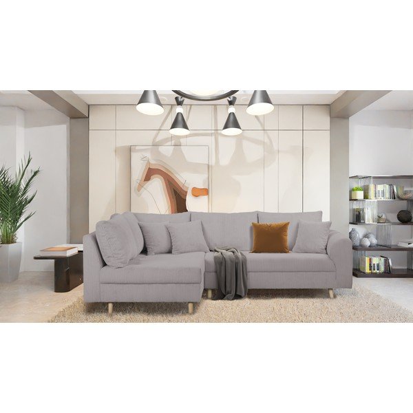 Sivá menčestrová rohová pohovka (ľavý roh) Ariella – Ropez-image-1