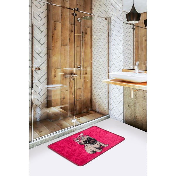 Ružová kúpeľňová predložka 40x60 cm Pink Pug – Foutastic-image-1