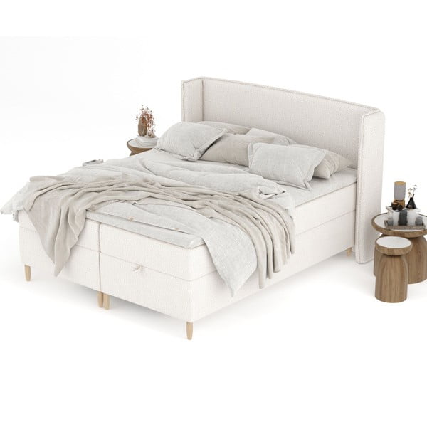Krémová boxspring posteľ s úložným priestorom 160x200 cm Monpelli – Maison de Rêve-image-4