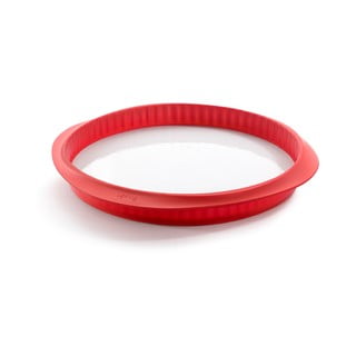 Červená silikónová forma s keramickým tanierom na quiche Lékué Quiche, ⌀ 28 cm