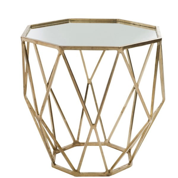 Zlatý odkladací stolík so zrkadlovou doskou Geometry, Ø55 cm