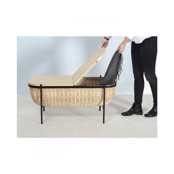 Prútená lavica s čiernou konštrukciou a úložným priestorom OK Design Willow-image-3