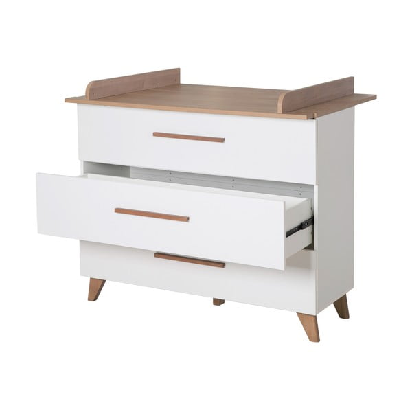 Nízka detská komoda v dekore duba s prebaľovacím pultom v bielo-prírodnej farbe 110x98 cm – Roba-image-4