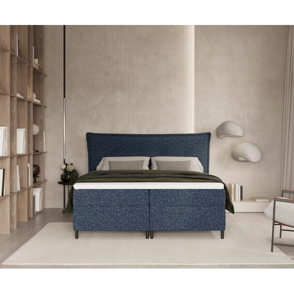 Tmavomodrá boxspring posteľ s úložným priestorom 140x200 cm Sinai – Maison de Rêve-image-3