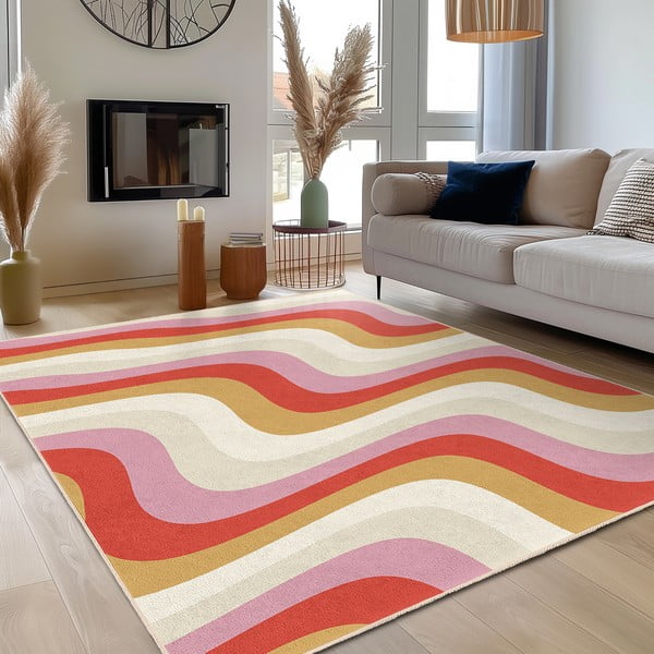 Žltý/ružový prateľný koberec 120x180 cm Creamy Raspberry Swirl – Mila Home-image-3
