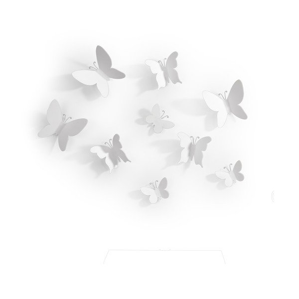 Sada 9 bielych nástenných 3D dekorácií Umbra Butterflies