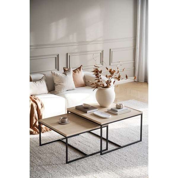 Konferenčný stolík s doskou z dubového dreva v prírodnej farbe ø 80 cm Deerfield – Rowico-image-1