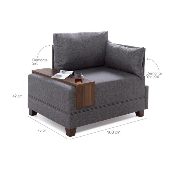 Sivé kreslo s opierkou na ruky na pravej strane a odkladacou doskou Balcab Home Martha-image-1