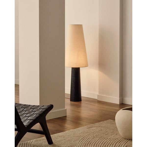 Čierno-krémová stojacia lampa s textilným tienidlom (výška 129 cm) Senni – Kave Home-image-1