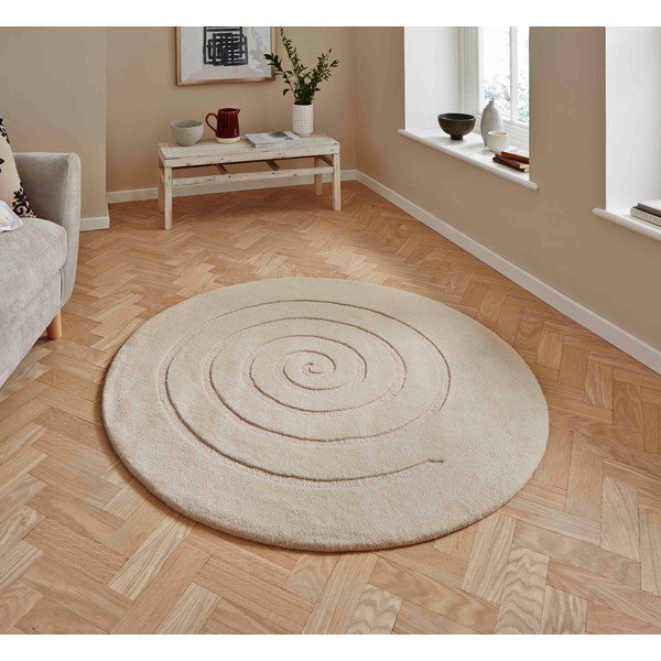 Krémovobiely vlnený koberec Think Rugs Spiral, ⌀ 180 cm-image-1