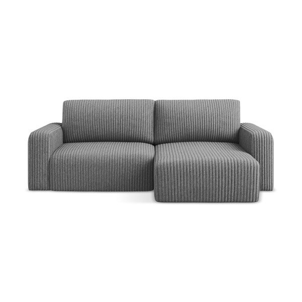 Sivá menčestrová rozkladacia/s úložným priestorom rohová pohovka (pravý roh/s leňoškou) Kona – Makamii