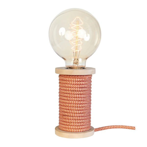 Drevená stolová lampa s oranžovo-bielym sieťovým káblom Opjet Paris Bobino