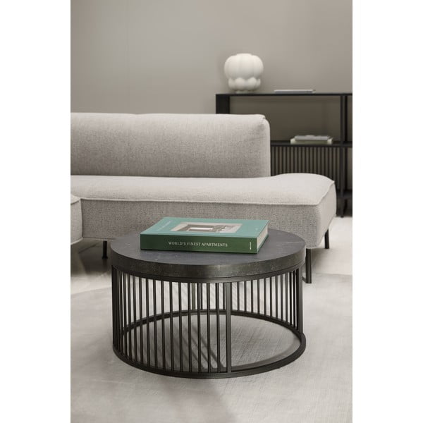 Čierny okrúhly konferenčný stolík s doskou v dekore mramoru ø 65 cm Strington – Actona-image-3