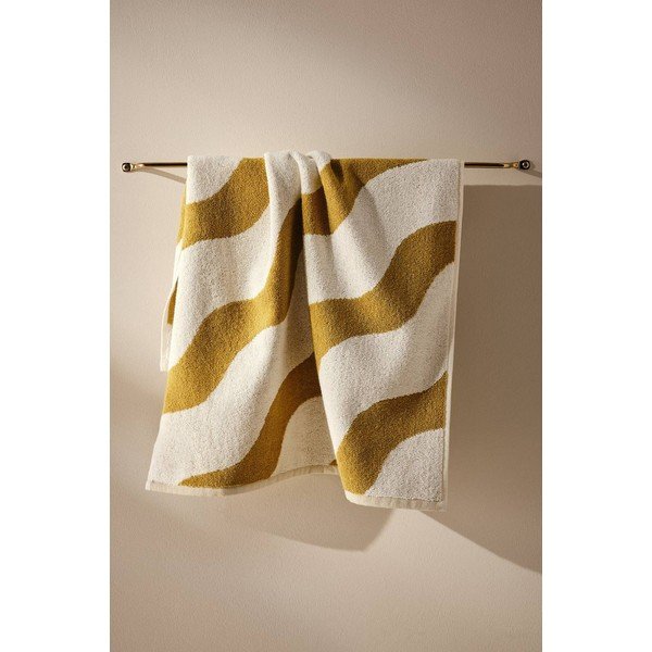 Žltý/krémovobiely bavlnený uterák 50x70 cm Waves – Jotex-image-1