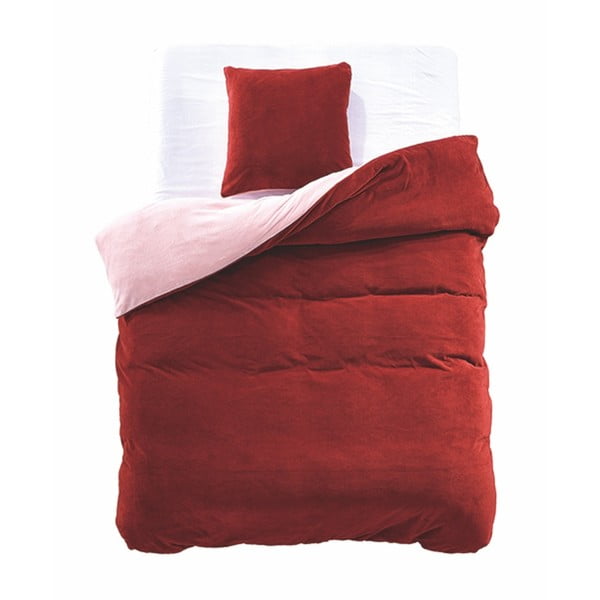 Červeno-béžové obojstranné obliečky z mikrovlákna DecoKing Furry, 135 x 200 cm