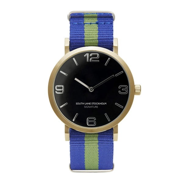Unisex hodinky s modro-zeleným remienkom South Lane Stockholm Signature Black Gold Stripes