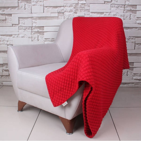 Červená bavlnená deka Ciana, 130 × 170 cm