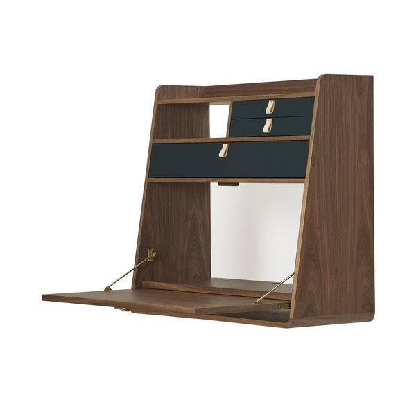 Nástenný sekretár z orechového dreva so sivými zásuvkami HARTÔ Gaston, šírka 80 cm-image-1