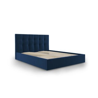 Tmavomodrá zamatová dvojlôžková posteľ Mazzini Beds Nerin, 180 x 200 cm