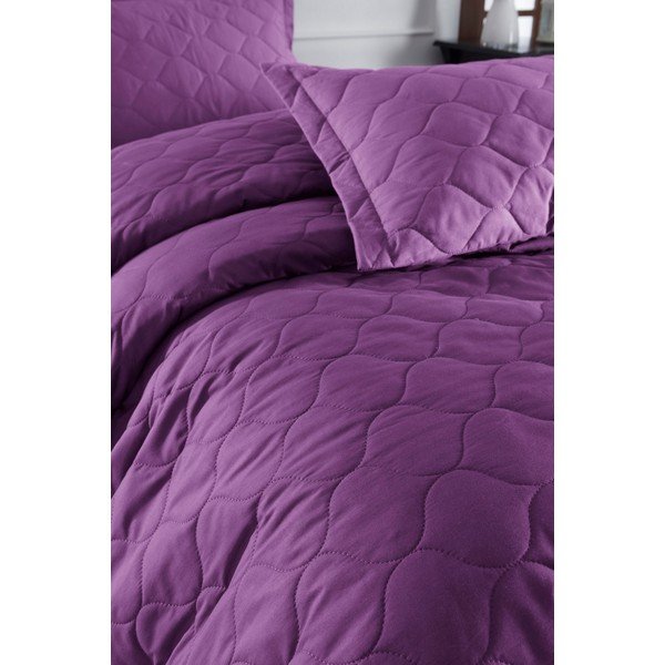 Fialová prikrývka cez posteľ s 2 obliečkami na vankúš z ranforce bavlny EnLora Home Fresh, 225 x 240 cm-image-1