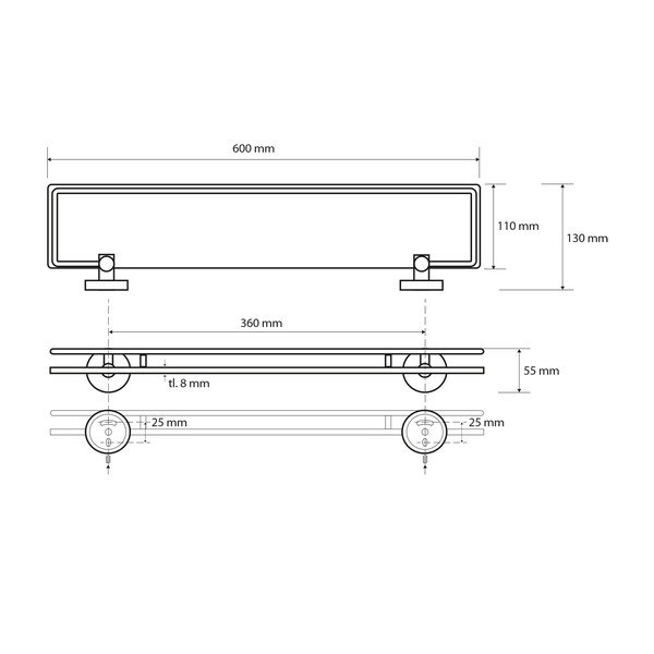 Mosadzná kúpeľňová polica v striebornej farbe Sapho X-Round, šírka 60 cm-image-1