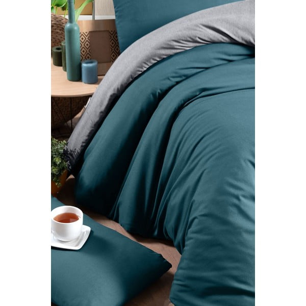 Bavlnené obliečky na jednolôžko/predĺžené s plachtou v petrolejovej farbe/sivej 160x220 cm - Mila Home-image-2