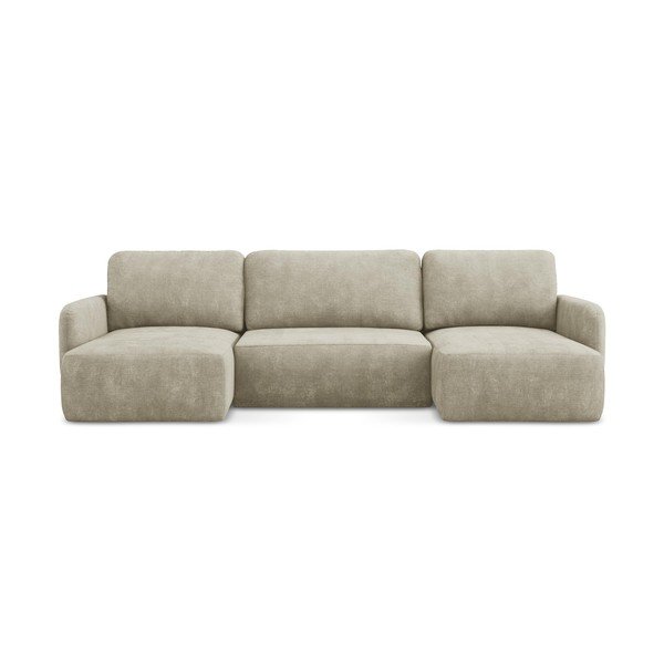 Béžová ženilková rozkladacia/s úložným priestorom rohová pohovka (do tvaru "U") Lilo – Makamii