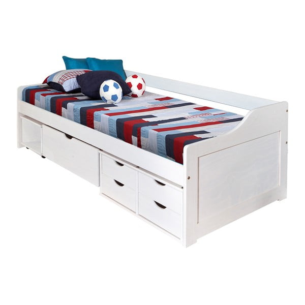 Biela drevená jednolôžková posteľ s úložným priestorom 13Casa Tetris, 90 x 200 cm