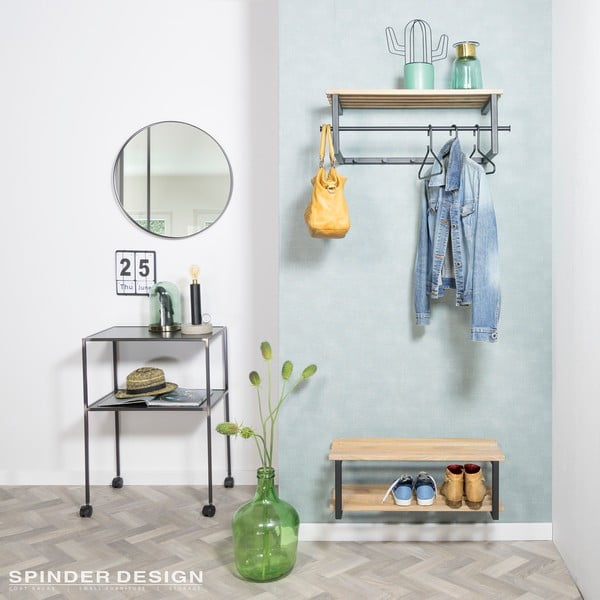 Čierny/v prírodnej farbe kovový nástenný vešiak s poličkou 76 cm Marco – Spinder Design-image-1