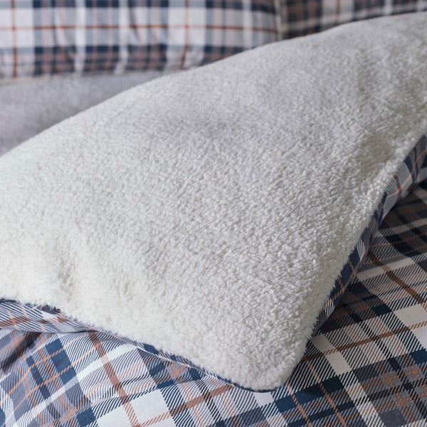 Modré/béžové obliečky na dvojlôžko s baránkom 200x200 cm Cosy Sherpa Check – Catherine Lansfield-image-3