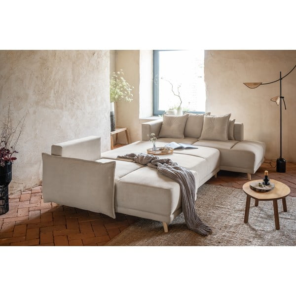Béžová menčestrová rozkladacia rohová pohovka (pravý roh/do "U") Lazy Lukka – Miuform-image-4
