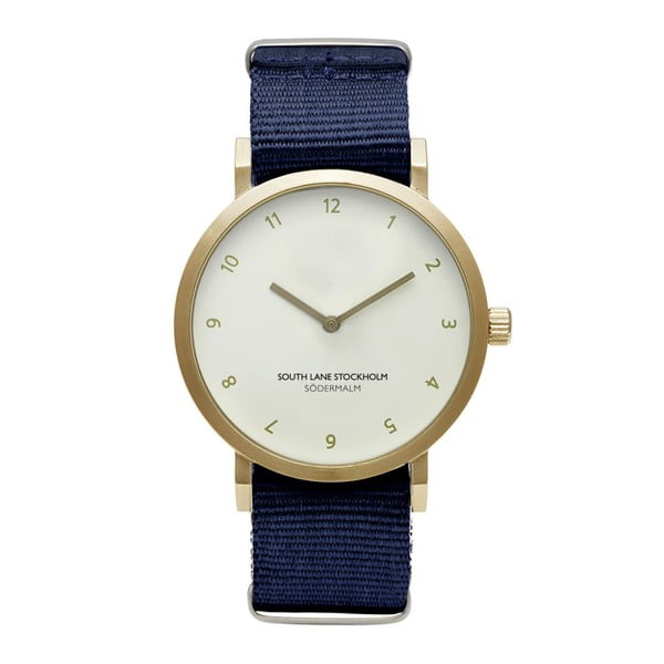 Unisex hodinky s modrým remienkom South Lane Stockholm Sodermalm Gold Big