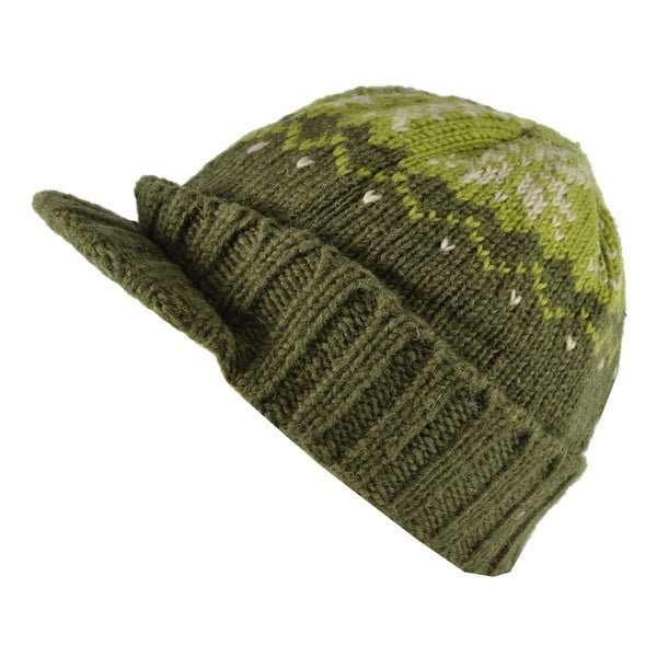 Vlnená čiapka so šiltom Zelená vločka