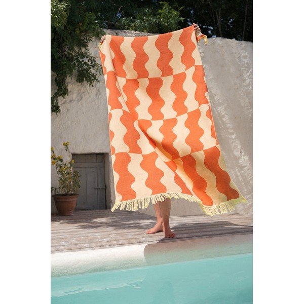 Žltá/oranžová bavlnená plážová osuška 100x160 cm Nuno – noo.ma-image-1