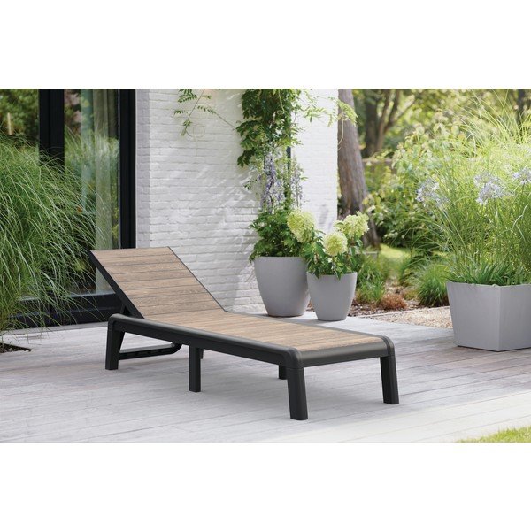 Hnedé plastové polohovacie/skladacie záhradné ležadlo Deco Porto – Keter-image-1