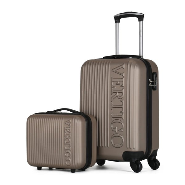Sada 2 hnedobéžových cestovných kufrov na kolieskach VERTIGO Valises Cabine & Vanity Case