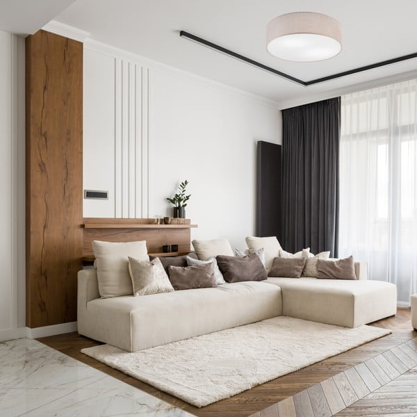 Svetlosivé stropné svietidlo s textilným tienidlom ø 45 cm Vivian – LAMKUR-image-1