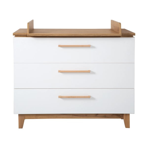 Biela nízka detská komoda v dekore duba s prebaľovacím pultom 118x104 cm Finn – Roba-image-2
