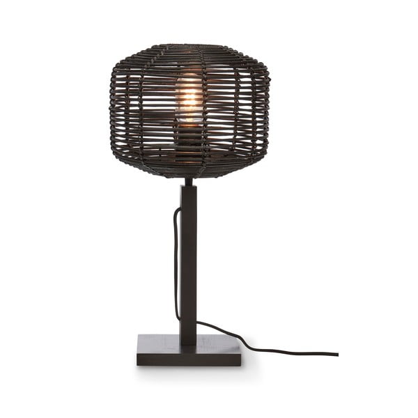 Čierna stolová lampa s ratanovým tienidlom (výška 40 cm) Tanami – Good&amp;Mojo