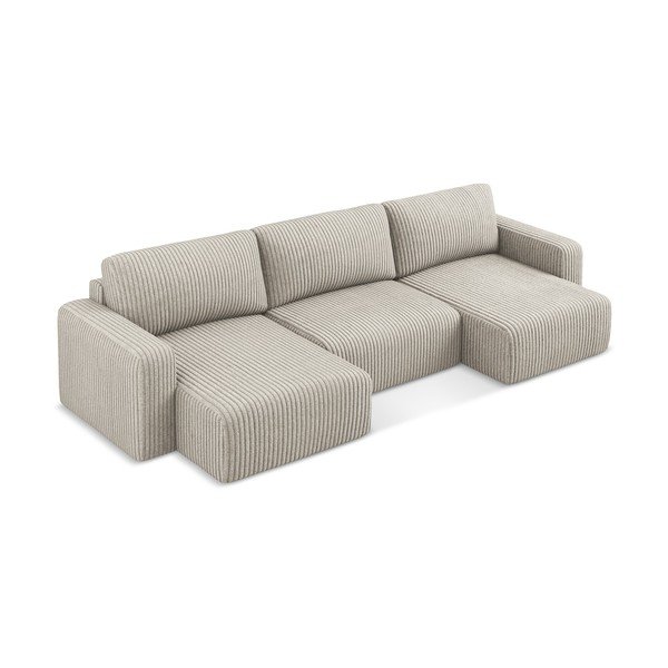 Béžová menčestrová rozkladacia/s úložným priestorom rohová pohovka (do tvaru "U") Kona – Makamii-image-3