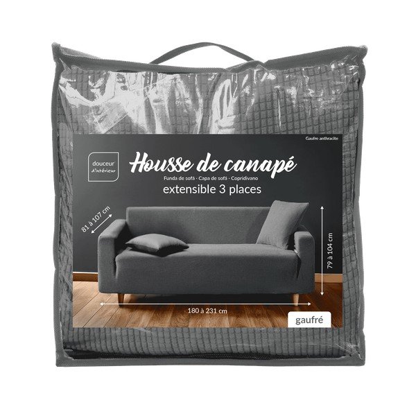 Antracitový 3-miestny napínací poťah na pohovku Sacha – douceur d'intérieur-image-3