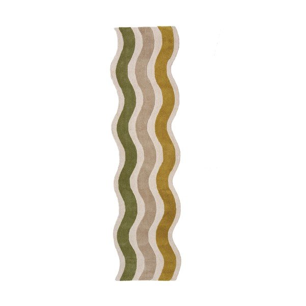Zelený/v prírodnej farbe ručne tkaný vlnený behúň 80x300 cm Cascade Wool – Flair Rugs