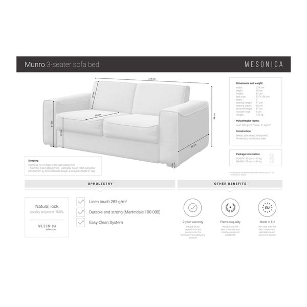 Sivá rozkladacia pohovka MESONICA Munro, 224 cm-image-4