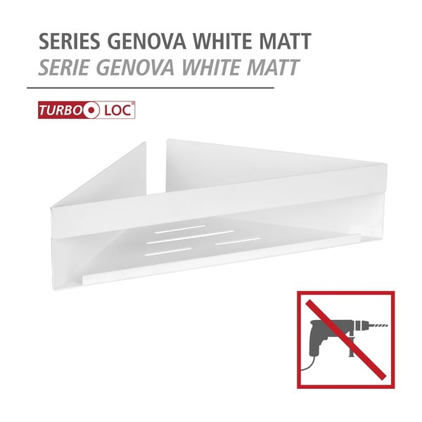 Matne biela kúpeľňová polička bez vŕtania/rohová Turbo-loc z nehrdzavejúcej ocele Genova – Wenko-image-4