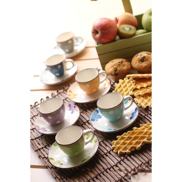 Súprava 6 farebných šálok na espresso s tanierikom z kameniny VDE Tivoli 1996 Tazzine-image-1