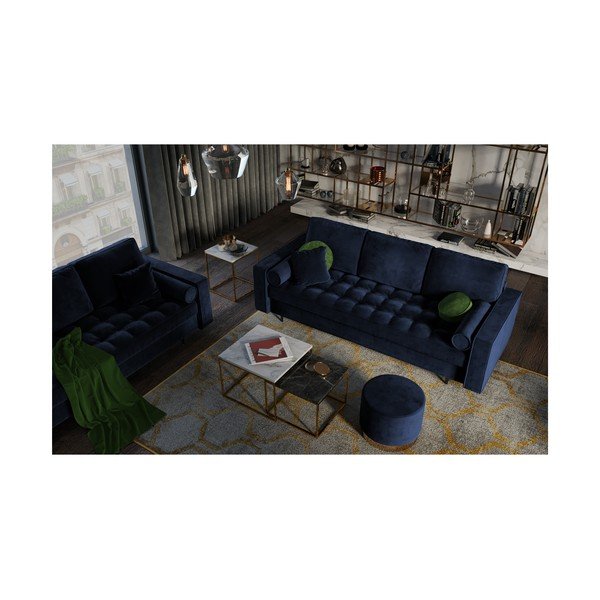 Modrá zamatová rozkladacia pohovka Milo Casa Santo-image-1