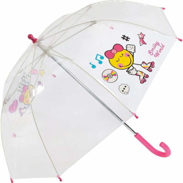 Detský transparentný dáždnik s ružovou rukoväťou Smiley World