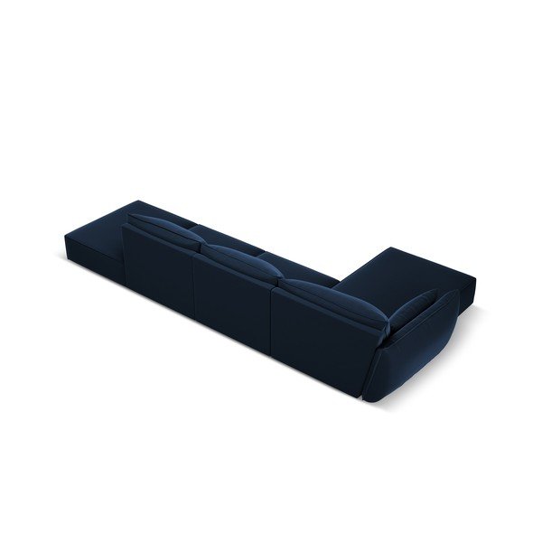 Tmavomodrá zamatová rohová pohovka (ľavý roh/s leňoškou) Vanda – Mazzini Sofas-image-3