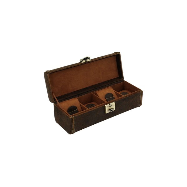 Hnedý kožený box na 4 hodinky Friedrich Lederwaren Cubano